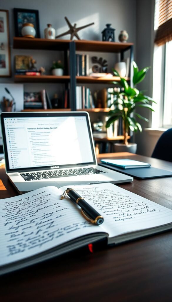 A serene workspace scene showcasing a well-organized desk, filled with essential tools for building a hidden-gem list. In the foreground, an open notebook with handwritten notes and a stylish pen rests beside a laptop displaying a curated list of unique finds. The middle layer features a bookshelf lined with intriguing books and decorative items that evoke a sense of discovery. In the background, a neatly arranged plant adds a touch of greenery, while soft natural light streams through a nearby window, creating a warm and inviting atmosphere. The overall mood is focused yet inspiring, ideal for nurturing creativity. The image embodies the essence of "GoodHomeFinds," reflecting a passion for uncovering hidden treasures. A serene workspace scene showcasing a well-organized desk, filled with essential tools for building a hidden-gem list. In the foreground, an open notebook with handwritten notes and a stylish pen rests beside a laptop displaying a curated list of unique finds. The middle layer features a bookshelf lined with intriguing books and decorative items that evoke a sense of discovery. In the background, a neatly arranged plant adds a touch of greenery, while soft natural light streams through a nearby window, creating a warm and inviting atmosphere. The overall mood is focused yet inspiring, ideal for nurturing creativity. The image embodies the essence of "GoodHomeFinds," reflecting a passion for uncovering hidden treasures.