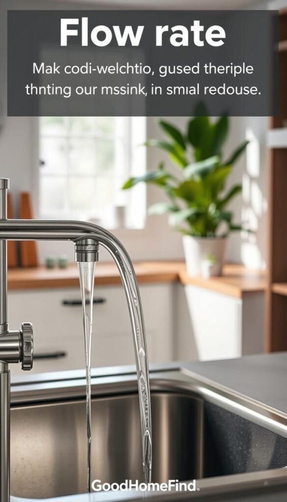 A visually appealing, Pinterest-style image illustrating "flow rate" related to under-sink setups in small homes. In the foreground, a sleek, modern under-sink water filtration system showcases transparent tubing where water flows smoothly, highlighting the different flow rates with subtle visual indicators. The middle ground features a stylish, minimalist kitchen with wood accents and soft, diffused natural light coming from a nearby window, casting gentle shadows. In the background, a potted plant adds a touch of greenery, enhancing the homey atmosphere. The image should evoke a sense of convenience and efficiency, portraying an inviting and functional living space. The scene is warm and welcoming, emphasizing practicality while maintaining an air of elegance, capturing the brand essence of GoodHomeFinds. A visually appealing, Pinterest-style image illustrating "flow rate" related to under-sink setups in small homes. In the foreground, a sleek, modern under-sink water filtration system showcases transparent tubing where water flows smoothly, highlighting the different flow rates with subtle visual indicators. The middle ground features a stylish, minimalist kitchen with wood accents and soft, diffused natural light coming from a nearby window, casting gentle shadows. In the background, a potted plant adds a touch of greenery, enhancing the homey atmosphere. The image should evoke a sense of convenience and efficiency, portraying an inviting and functional living space. The scene is warm and welcoming, emphasizing practicality while maintaining an air of elegance, capturing the brand essence of GoodHomeFinds.