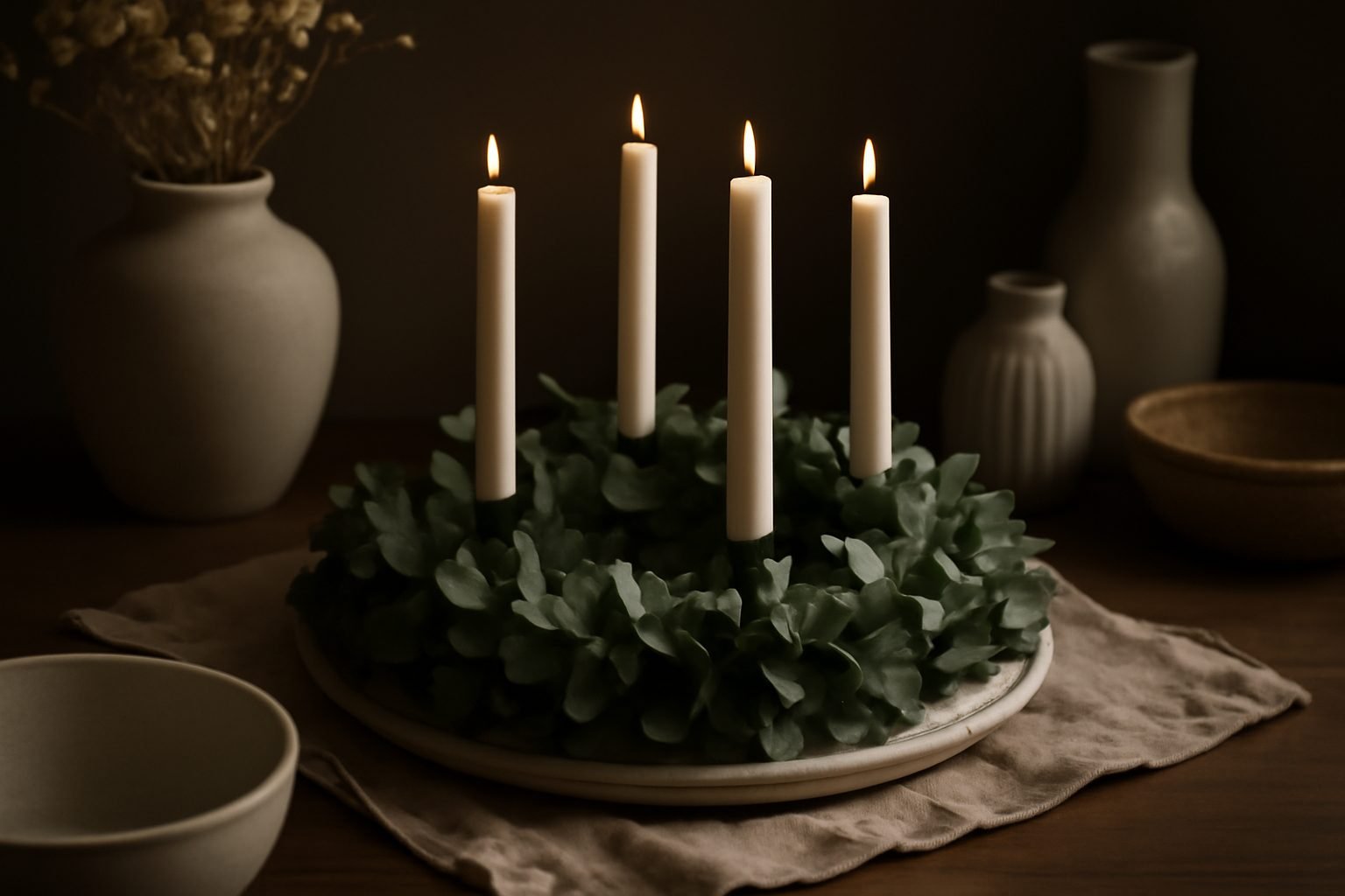 Adventskranz modern Eukalyptus mit Kindern
